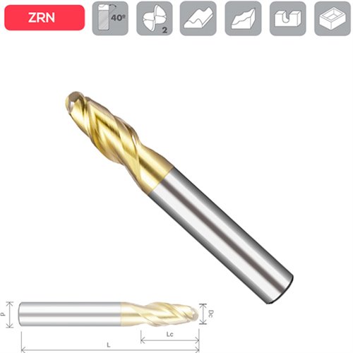 Z2 Ball Nose Aluminium End Mill ZRN Coated Normal Series
