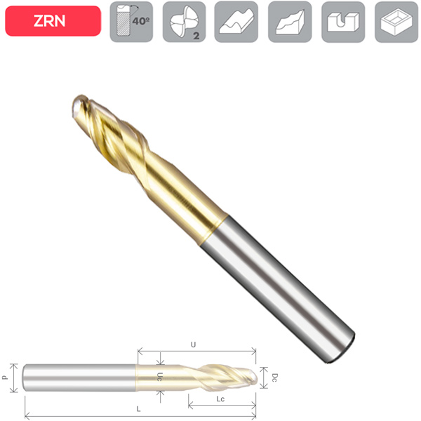 Z2 Ball Nose Aluminium End Mill ZRN Coated Long Series