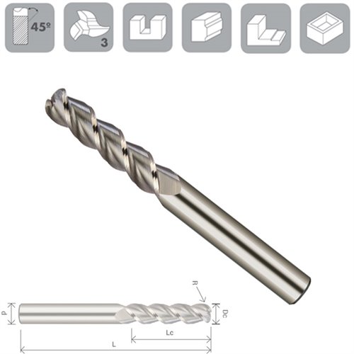 Z3 Helice 45º Corner Radius Aluminium End Mill Uncoated Long Series