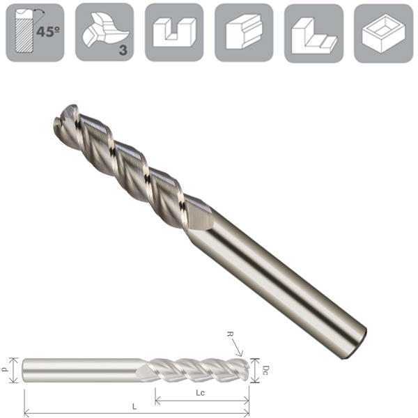 Fresa Metal Duro 3 Cortes Tórica Aluminio Hélice 45º Serie Larga Fresa Metal Duro 3 Cortes Tórica Aluminio Hélice 45º Serie Larga