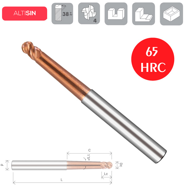 Z4 Hyperball: Fraise Cylindrique Hémisphérique Hélice Différente Z4 Hyperball: Fraise Cylindrique Hémisphérique Hélice Différente