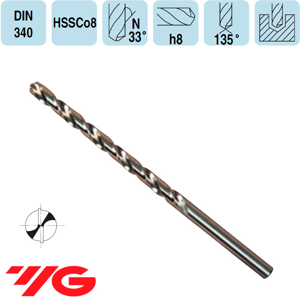 Broca Cilíndrica Larga HSSCo8 YG-1 DIN340 Broca Cilíndrica Larga HSSCo8 YG-1 DIN340