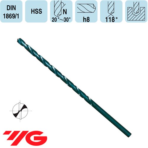 Extra Long Straight Shank Twist Drills HSSCo8 YG-1 DIN1869/1