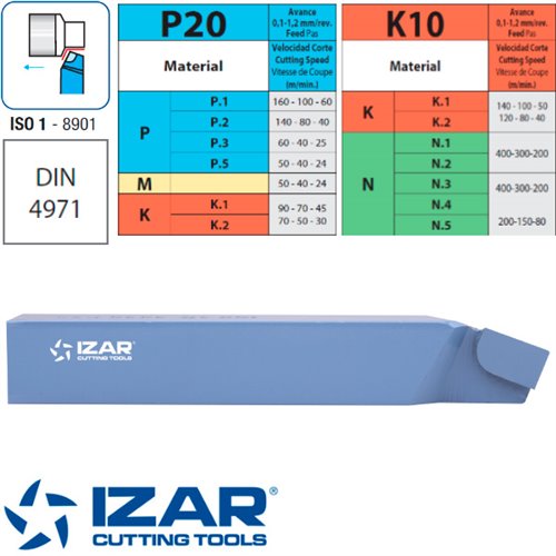 Izar Portaherramientas Soldadas de Widia ISO 1 para Torneado Cilindrado