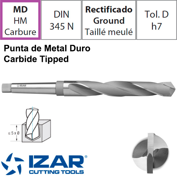 Broca Mango Cónico Punta Metal Duro Serie Corta Izar