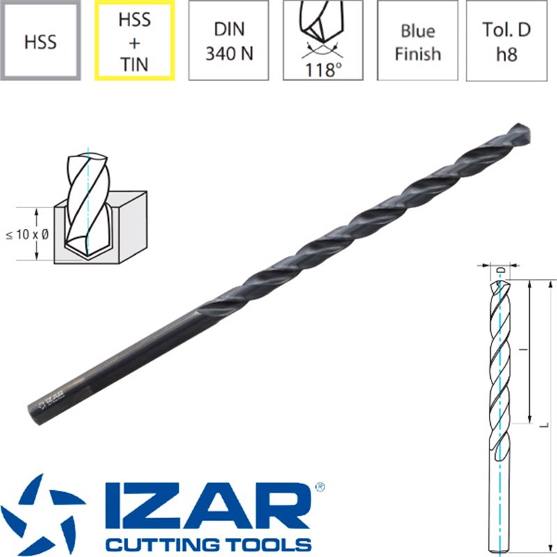 HSS DIN340N Straight Shank Drill Bit Long Series Izar