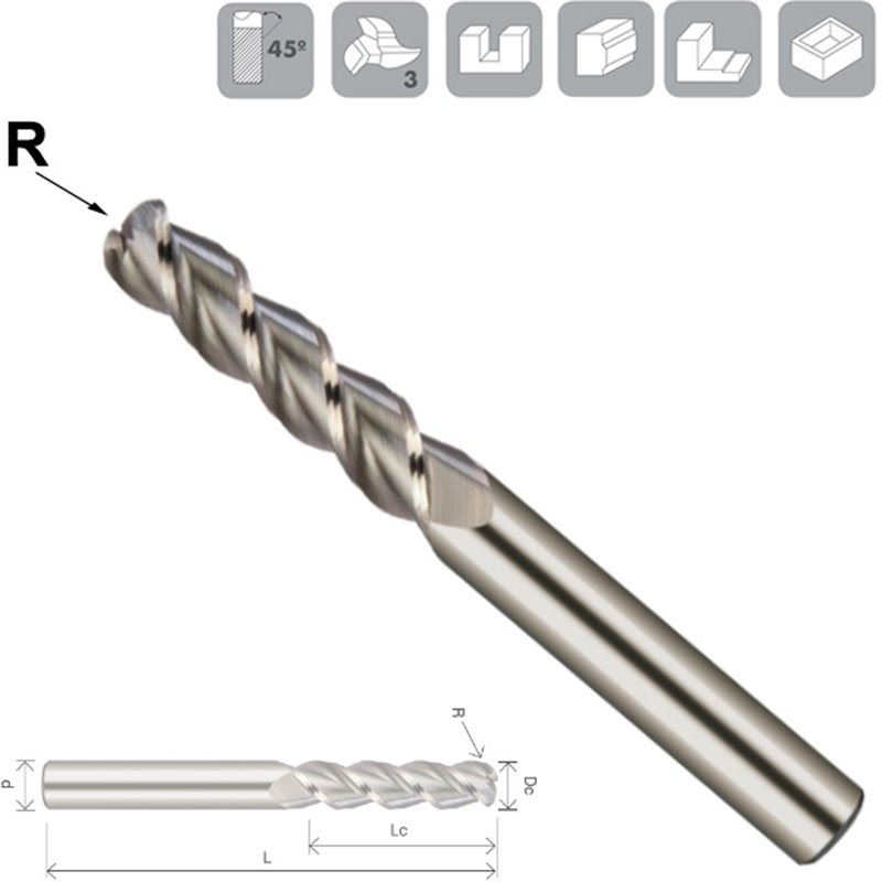 Fresa Tórica Aluminio Z3 45º Serie Larga