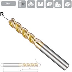 Z3 45º Corner Radius Aluminium End Mill ZRN Coated Long Serie
