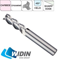 3 Flutes Square Endmill Uncoated Aluminum 45º