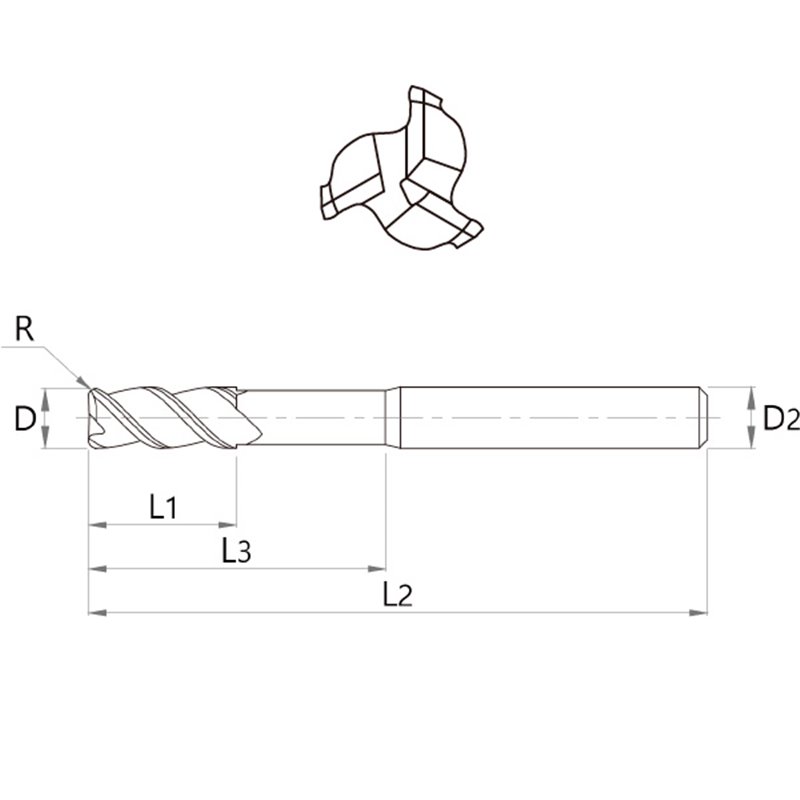 Fresa Metal Duro 3 Cortes Aluminio 45º Sin Recubrir