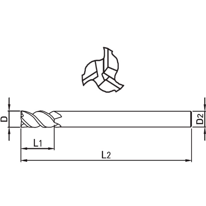 3 Flutes Square Endmill AlTiN HRc30-50