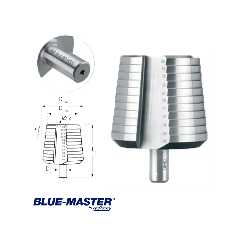 Brocas Escalonadas HSS Blue-Master para pasar Tuberías Rosca Gas