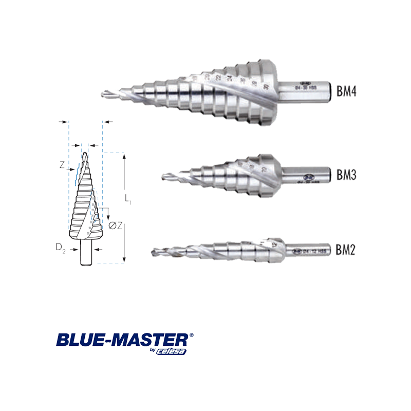 Brocas Escalonadas HSS Blue-Master de Canales Helicoidales Brocas Escalonadas HSS Blue-Master de Canales Helicoidales