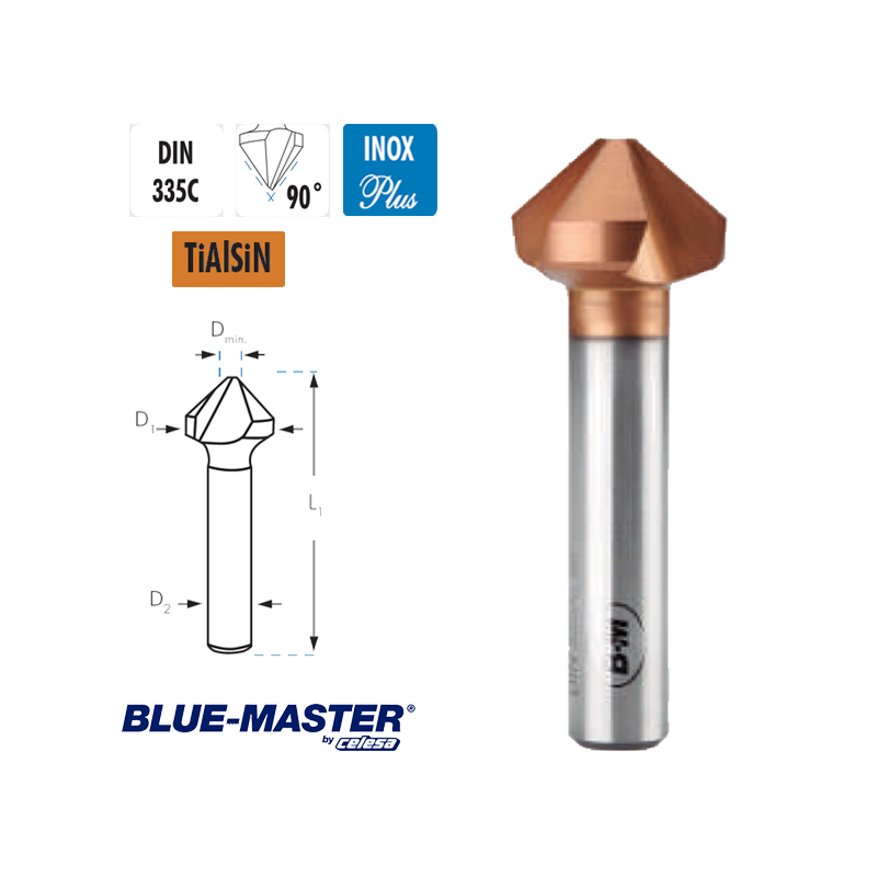 Avellanador HSSCo TiAlSiN 3 Cortes 90° Inoxidable Avellanador HSSCo TiAlSiN 3 Cortes 90° Inoxidable