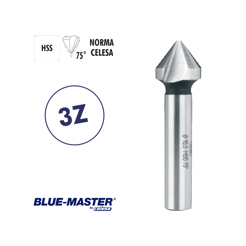 Avellanador HSS 3 Cortes Blue-master Mango Cilíndrico 75° Avellanador HSS 3 Cortes Blue-master Mango Cilíndrico 75°