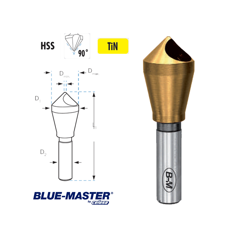 Avellanador HSS TiN Blue-Master para Desbarbar con Agujero 90º Avellanador HSS TiN Blue-Master para Desbarbar con Agujero 90º