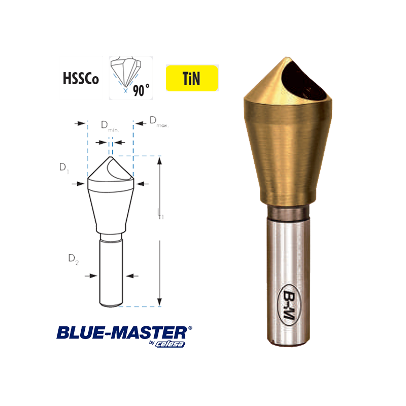 Avellanador HSSCo TiN Blue-Master para Desbarbar con Agujero 90º Avellanador HSSCo TiN Blue-Master para Desbarbar con Agujero 90º