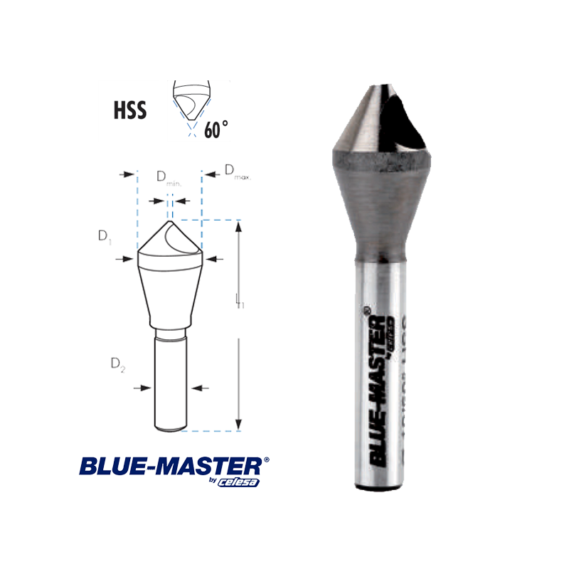 Avellanador HSS Blue-Master para Desbarbar con Agujero 60º Avellanador HSS Blue-Master para Desbarbar con Agujero 60º