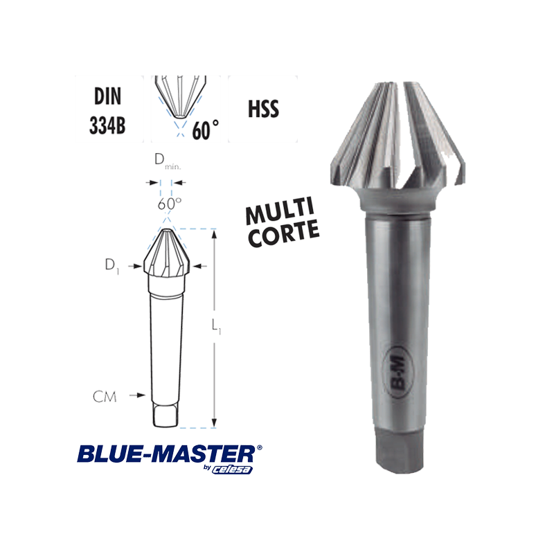 Avellanador HSS Multicorte Blue-Master con Mango Cónico 60º