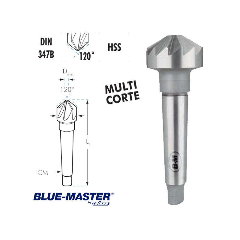 Avellanador HSS Multicorte Blue-Master con Mango Cónico 120º