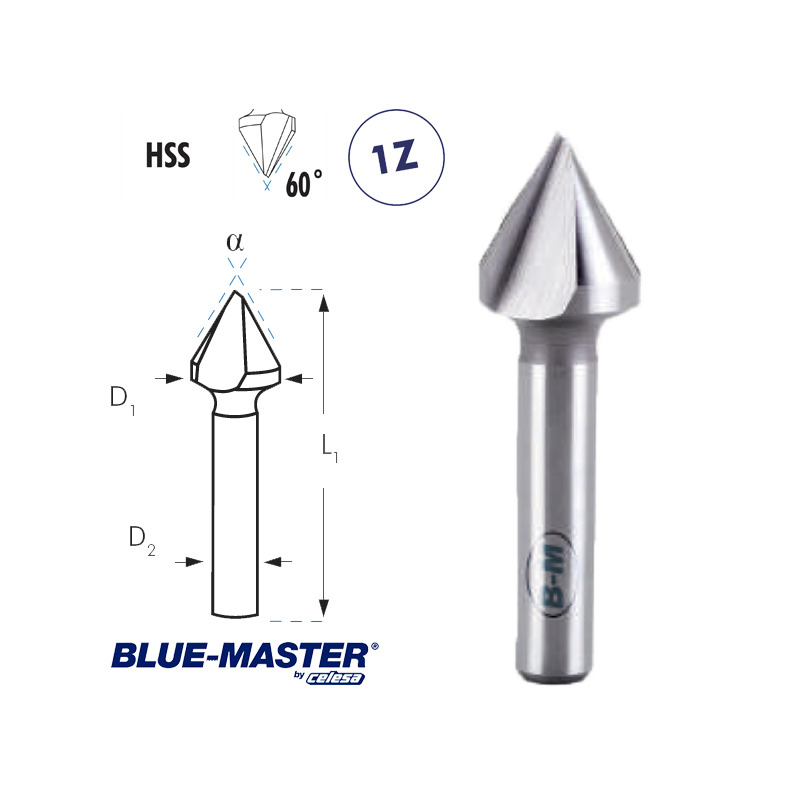 Avellanador HSS 1 Corte Blue-Master con Mango Cilíndrico 60º
