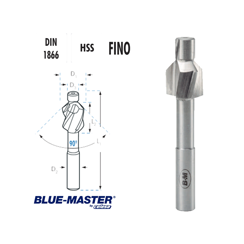 Avellanador HSS Blue-Master Cabeza Cónica con Guía 