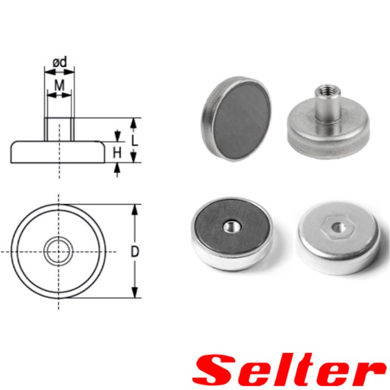 Base magnética plana con tetón y rosca interior Imán Ferrita Selter Base magnética plana con tetón y rosca interior Imán Ferrita Selter