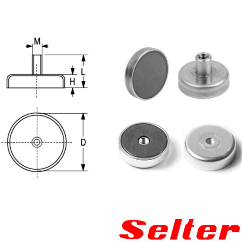 Base magnética plana con espárrago roscado Imán Ferrita Selter Base magnética plana con espárrago roscado Imán Ferrita Selter