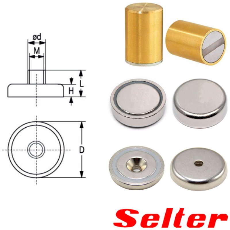 Base magnética plana con tetón y rosca interior Imán Neodimio Selter Base magnética plana con tetón y rosca interior Imán Neodimio Selter