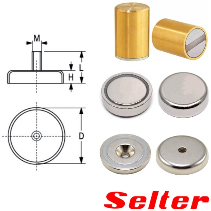 Base magnética plana con espárrago roscado Imán Neodimio Selter Base magnética plana con espárrago roscado Imán Neodimio Selter