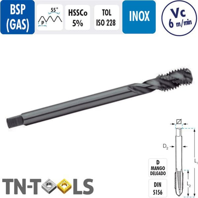 Machine mâle BSP HSSCo hélicoïdale ISO228 INOX