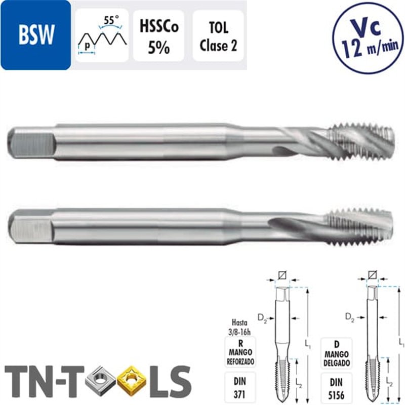 Macho Máquina BSW HSSCo Helicoidal Clase 2