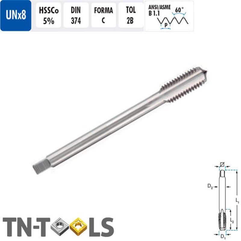 Macho Máquina UNx8 HSSCo Recto DIN374 2B