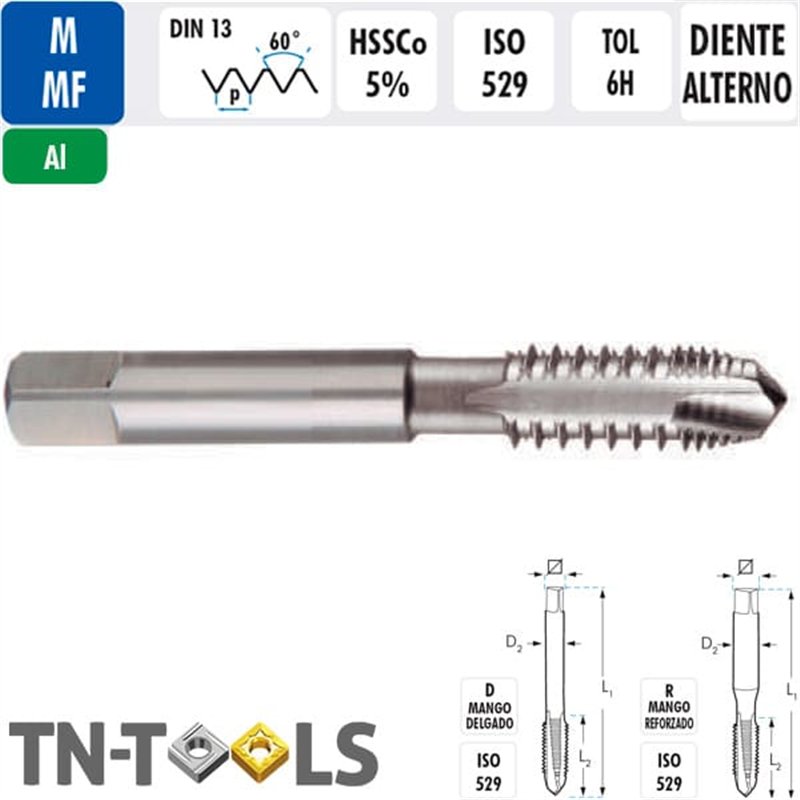 Aluminium Mâle Machine M HSSCo Droit ISO529 6H