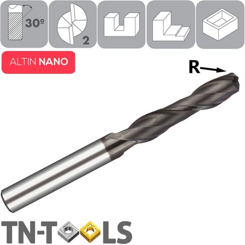ALTIN NANO 30º Long Cutting Z2 Corner Radius End Mill