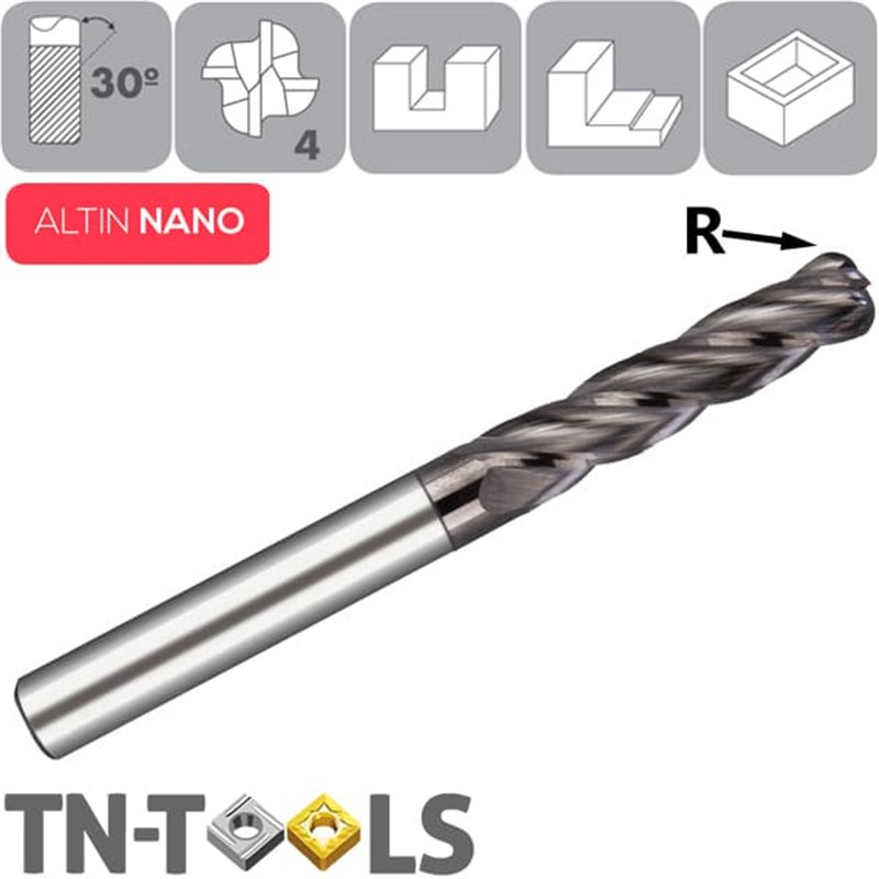 ALTIN NANO 30º Long Cutting Z4 Corner Radius End Mill