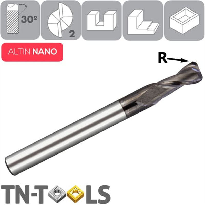 ALTIN NANO 30º Z2 Corner Radius End Mill Extralong Series