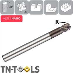 ALTIN NANO 30º Z4 Corner Radius End Mill Reduced Neck Long Cutting