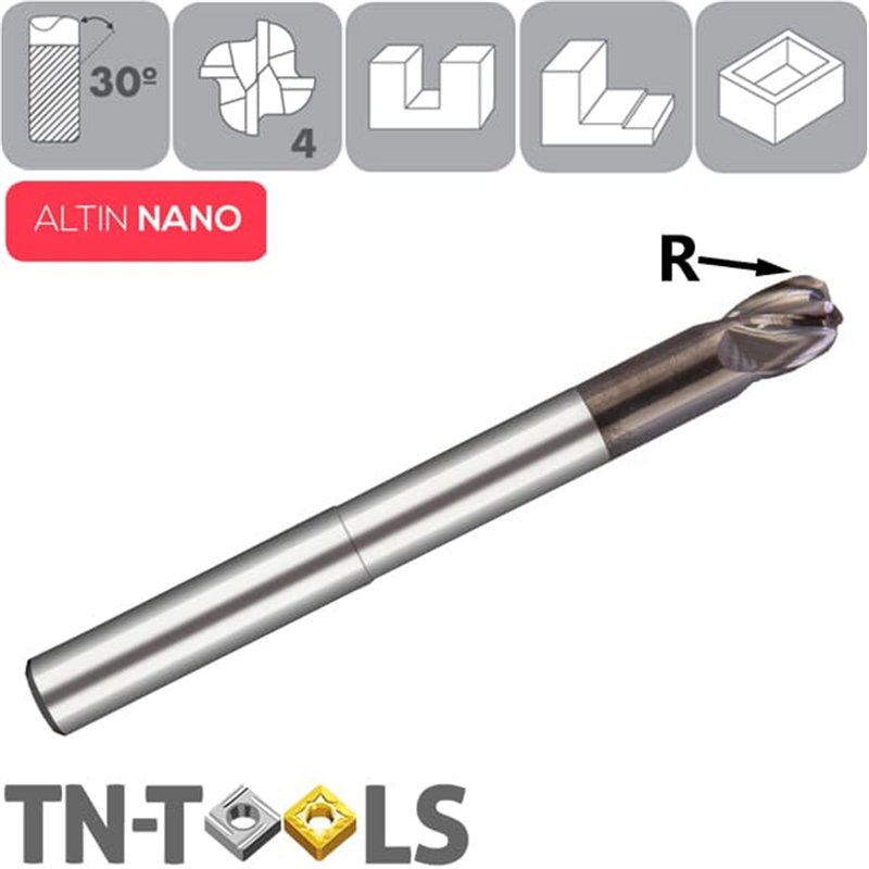 ALTIN NANO 30º Z4 Corner Radius End Mill Reduced Neck Long Cutting