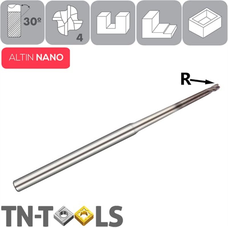 ALTIN NANO 30º Z4 Corner Radius End Mill 1º Taper