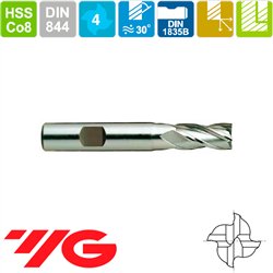 YG-1 Fresa Serie Corta Corte al Centro Sin Recubrir 4 Cortes HSSCo8