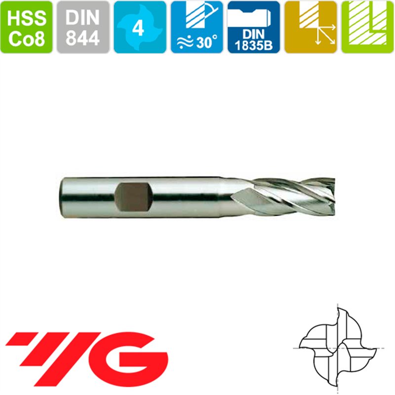 YG-1 Fresa Serie Corta Corte al Centro Sin Recubrir 4 Cortes HSSCo8