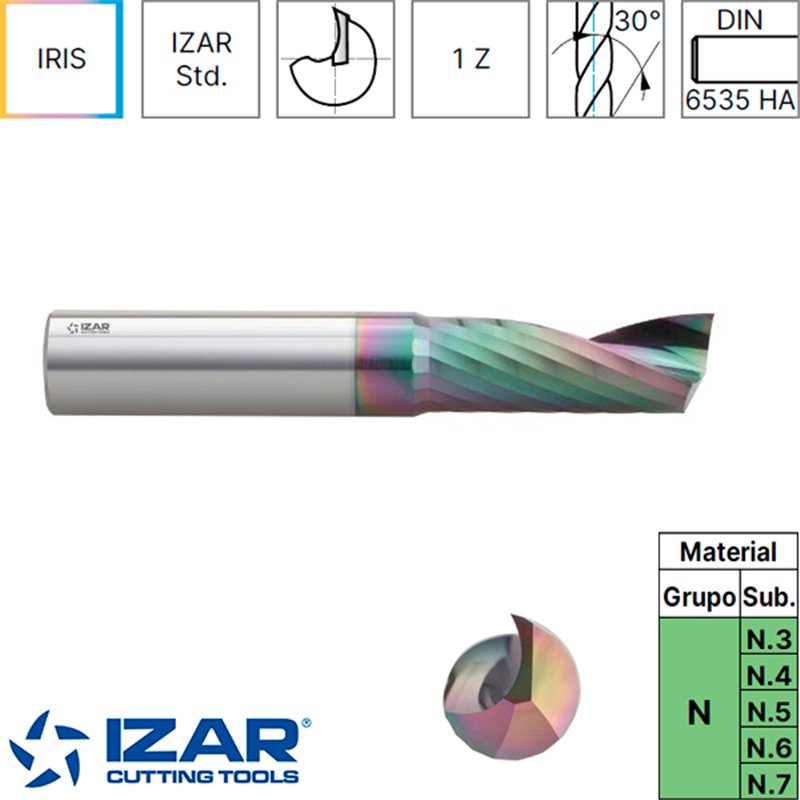 Fraise carbure 1Z polyglass Aluminium/Thermoplastiques IRIS