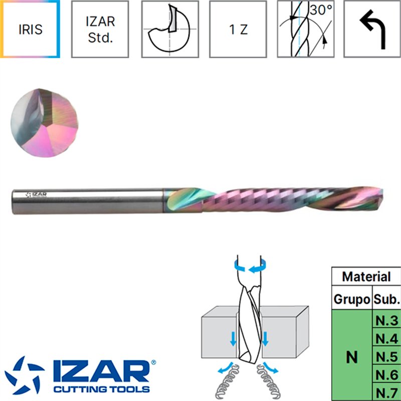 Polished Micrograin 1Z Long Left-Hand-Cut Aluminium End Mill IRIS