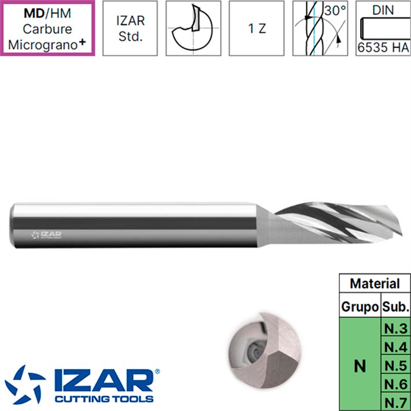 Fresa Metal Duro 1Z Pulido Espejo Aluminio/Termoplásticos MD/HM