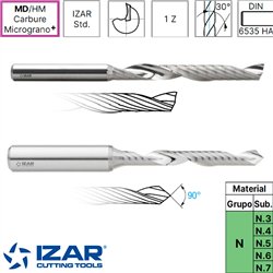 Fraise carbure série longue 1Z polyglass Aluminium/Thermoplastiques MD/HM