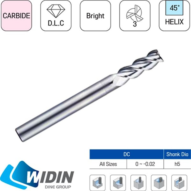 Fresa Metal Duro 3 Cortes Aluminio 45º Sin Recubrir