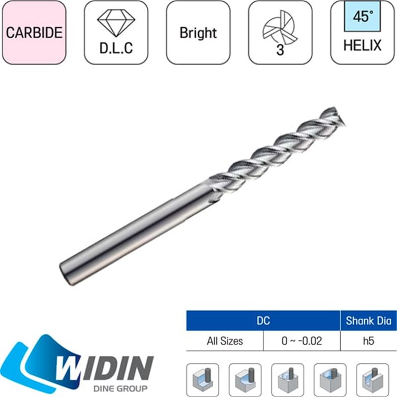 3 Flutes Square Endmill Uncoated Aluminum 45º Long