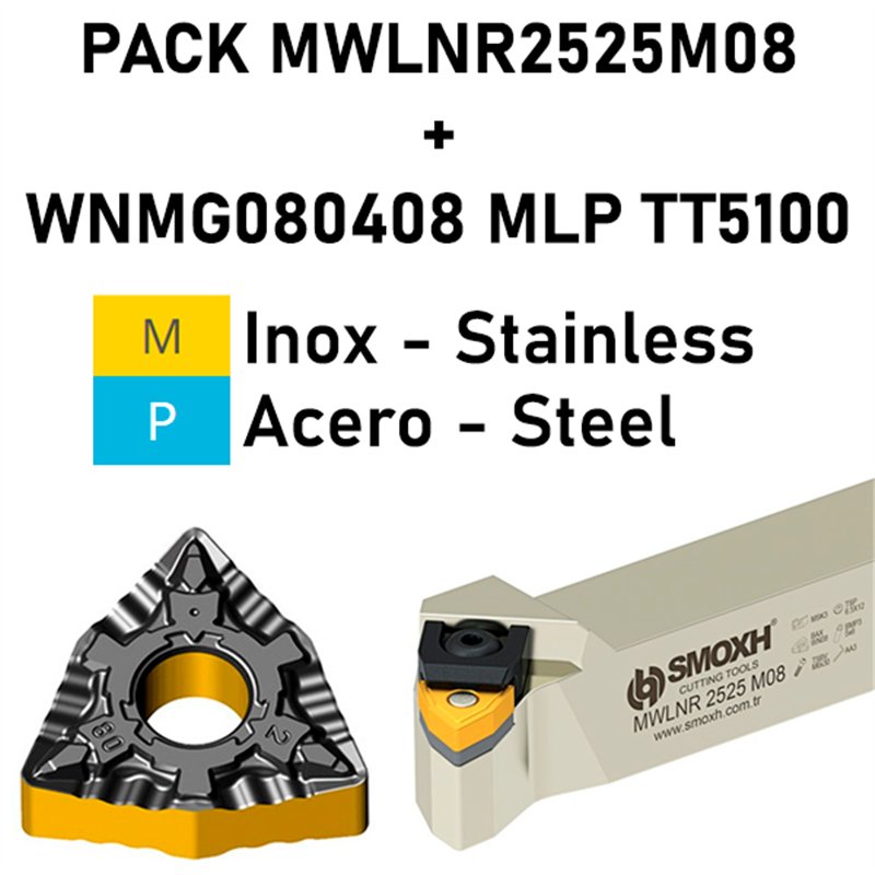 Pack MWLNR2525M08 + WNMG 080408 MLP TT8125B