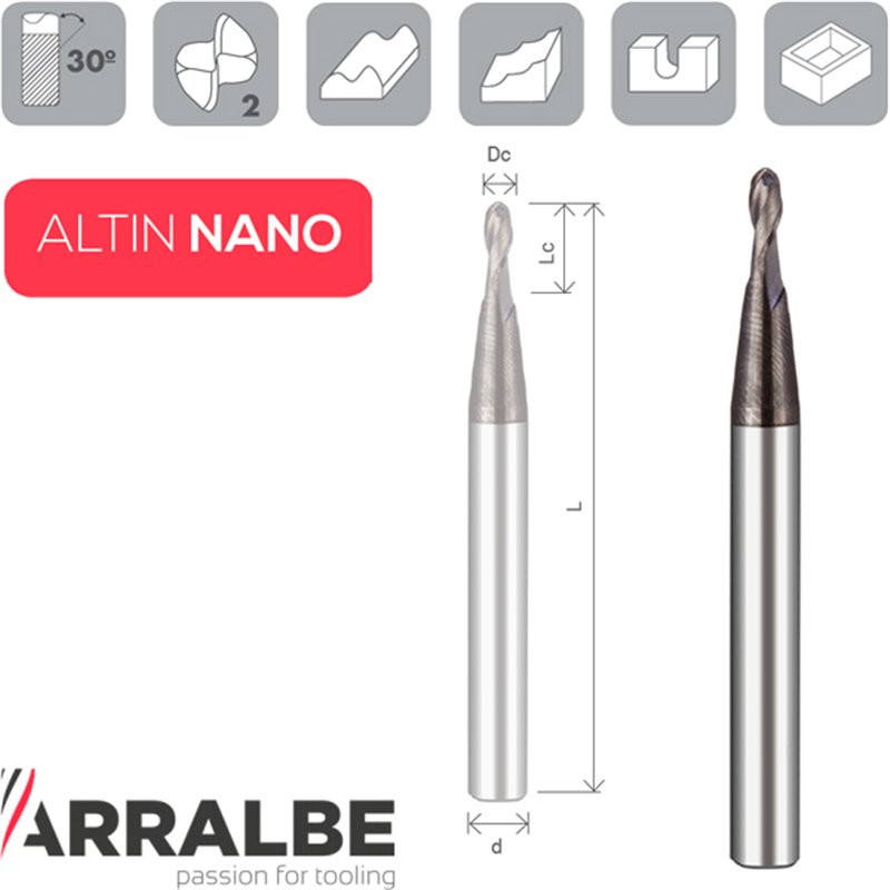 Arralbe Z2 BALL NOSE MICRO END MILL WITHOUT NECK Normal Series